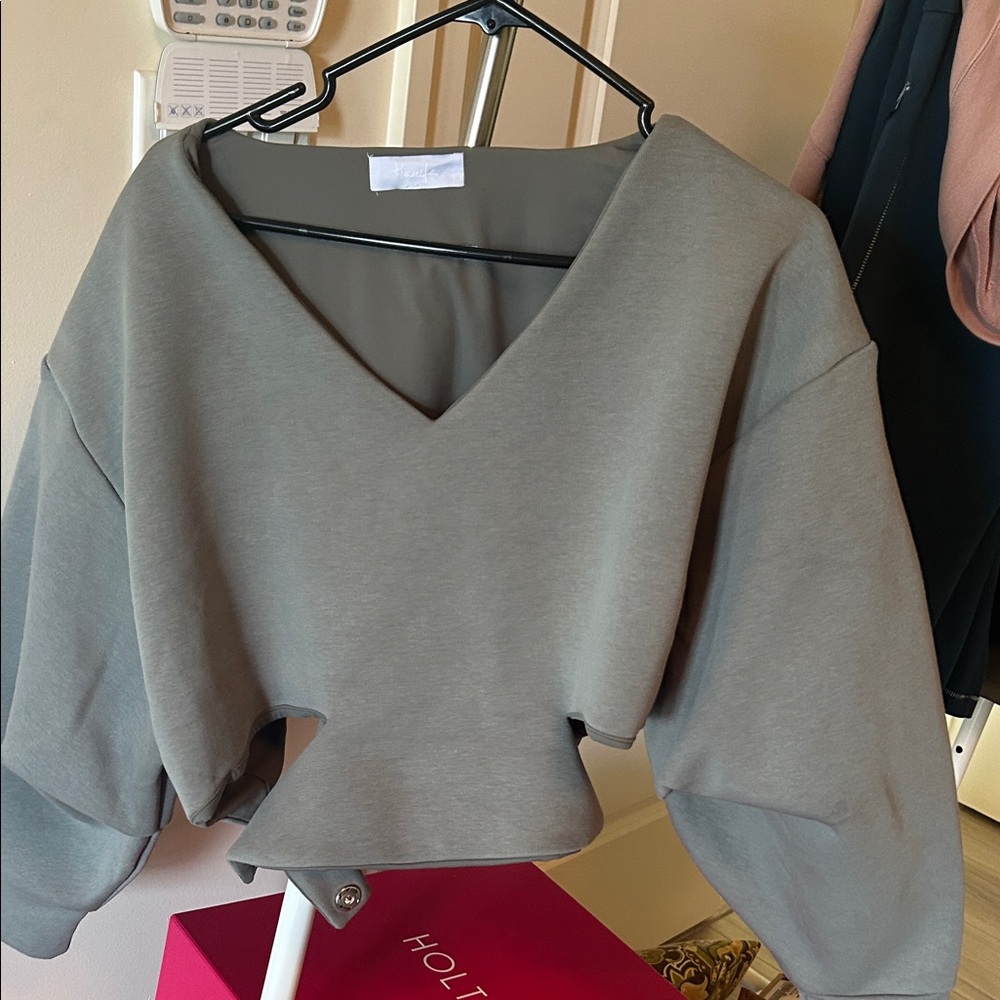 Gray V-Neck Women's Top
